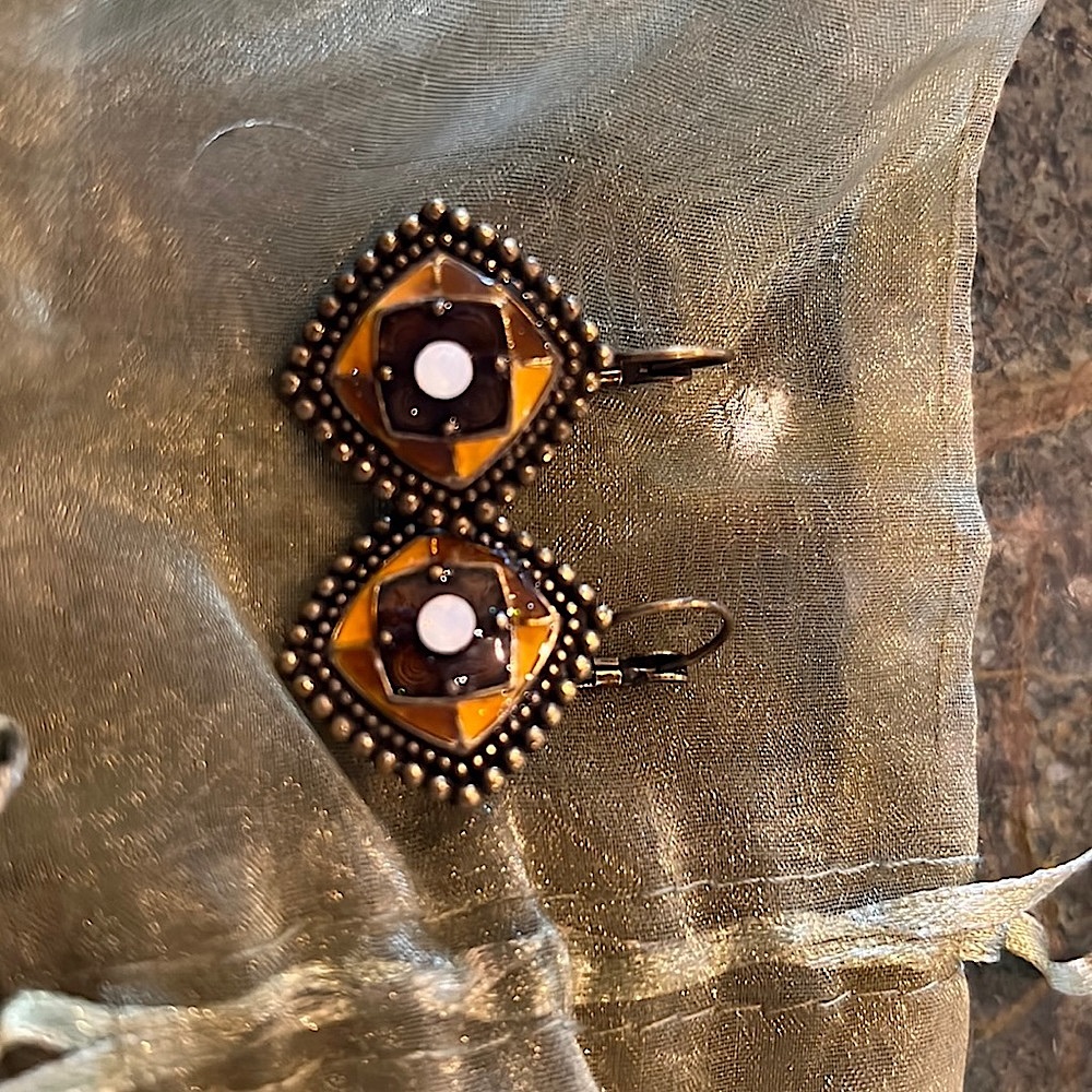 Beautiful Metal and Enamel Earrings from France